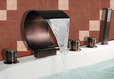 Wholesale And Retail Promotion New Oil-rubbed Bronze Waterfall Widespread Bathtub Faucet With Hand Shower