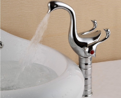 Wholesale And Retail Promotion Polished Chrome Brass Animal Duck Bathroom Sink Faucet Basin Mixer Tap 2 Handles