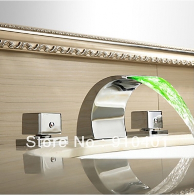 Wholesale and retail Promotion LED Color Changing Waterfall Bathroom Basin Faucet Dual Handles Mixer Tap Chrome