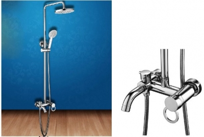wholesale and retail Promotion NEW Chrome Column Round 8" Rain Showe Head w/Tub Faucet & Hand Spray Mixer Tap