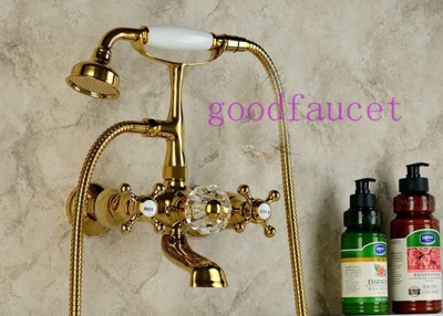 Classic Telephone Golden Wall Mount Bath Tub Faucet Mixer Tap With Handheld Shower