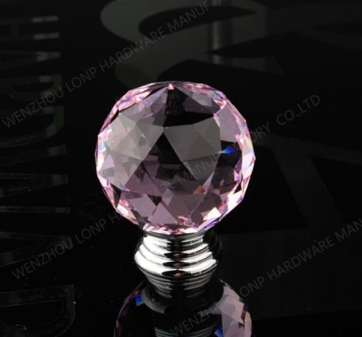 Decorative K9 Crystal Glass Pink Crystal Door Knobs (Diameter: 30MM Color:Pink)