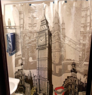 Free Sgipping Wholesale And Retail Promotion NEW Euro London Big Ben Pattern Bathroom PEVA Shower Curtain Waterproof W/ Hooks