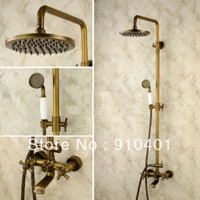 Wholesale And Retail Promotion Antique Brass Bathroom Tub Shower Faucet Set 8" Rain Shower Head W/ Hand Shower