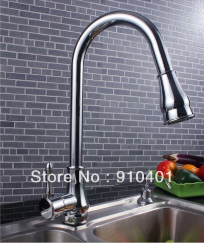 Wholesale And Retail Promotion Chrome Brass Pull Out Kitchen Faucet Dual Sprayer Single Handle Sink Mixer Tap