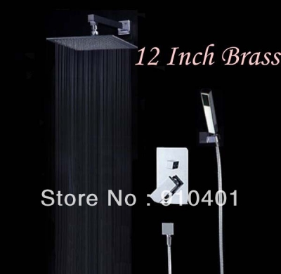Wholesale And Retail Promotion Chrome Brass Wall Mounted 12" Rain Shower Faucet Set Modern Square Shower Mixer