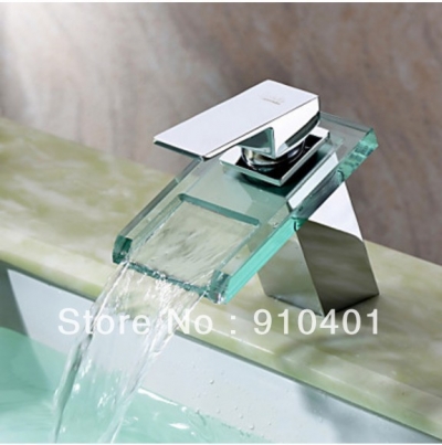 Wholesale And Retail Promotion NEW Chrome Brass Square Bathroom Basin Faucet Single Lever Waterfall Glass Spout