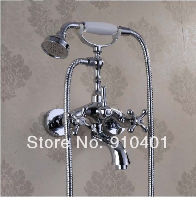 Wholesale And Retail Promotion NEW Contemporary Wall Mounted Bathtub Faucet Hand Shower Mixer Tap Dual Handles [Wall Mounted Faucet-5220|]