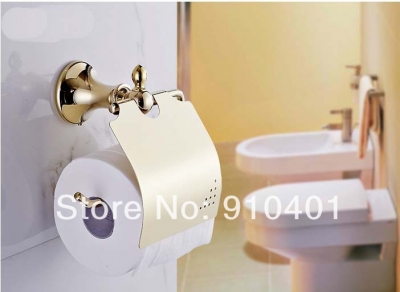 Wholesale And Retail Promotion NEW Golden Brass Wall Mounted Bathroom Paper Holder Toile Tissue Roll W/ Cover