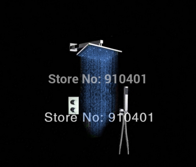 Wholesale And Retail Promotion NEW Luxury 16" LED Shower Head Thermostatic Valve Mixer Wall Mounted Hand Shower