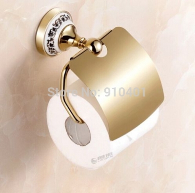 Wholesale And Retail Promotion NEW Modern Golden Brass Toilet Paper Holder With Cover Ceramic Base Tissue Bar