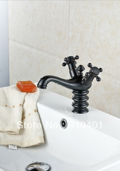 Wholesale And Retail Promotion Oil Rubbed Bronze Bathroom Faucet Dual Cross Handles Sink Mixer Tap Deck Mounted [Antique Brass Faucet-291|]