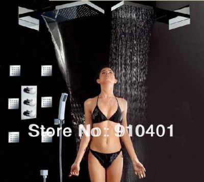 Wholesale And Retail Promotion Wall Mounted Chrome Waterfall Rainfall Shower Faucet W/ Jets Sprayer Hand Shower