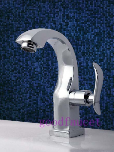 Wholesale and Retail Promotion Curved Shape Bathroom Basin Faucet Single Handle Chrome Faucet For Cold Water