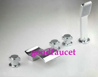 wholesale and retail bathroom waterfall faucet three handles deck mounted bathtub mixer tap 5pcs shower faucet set