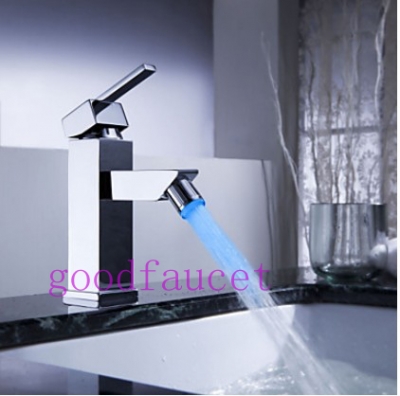 !3 colors changing Beautiful LED Bathroom Basin Sink Mixer Tap Chrome Finish Solid Brass Faucet Hot & Cold Tap