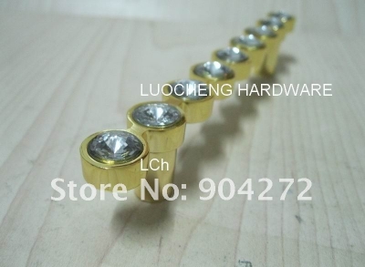 50PCS/ LOT 140 MM CLEAR CRYSTAL HANDLE WITH ALUMINIUM ALLOY GOLD METAL PART