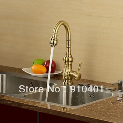 Antique Brass Swivel Spout Kitchen Faucet Single Handle Vessel Sink Faucet Mixer Tap Water Taps Hot and Cold [Golden Faucet-2821|]