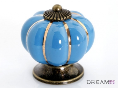 Blue pumpkin Ceramic knob for Kids/ Children, Kid handles and knobs, Bedroom cupboard knob Dia 40mm
