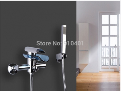 Wholesale And Retail Promotin Wall Mounted Glass Spout Bathroom Tub Faucet Single Handle With Hand Shower Tap