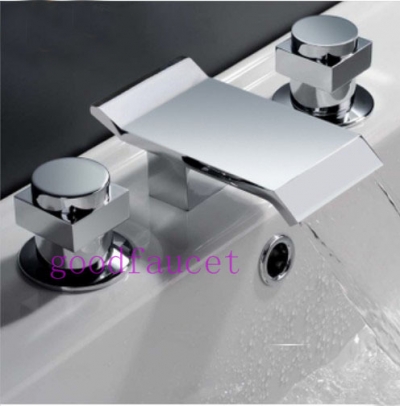 Wholesale And Retail Promotion Deck Mounted Waterfall Bathroom Basin Faucet Vanity Sink Mixer Tap 3 PCS Faucet