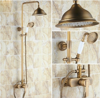 Wholesale And Retail Promotion Euro Style Wall Mounted Bathroom 8" Rain Shower Faucet Set Antique Brass Mixer