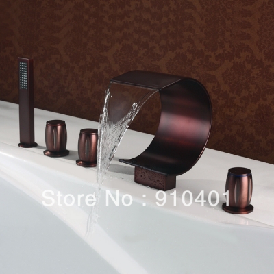Wholesale And Retail Promotion Luxury Oil Rubbed Bronze Waterfall Carved Bathtub Shower Faucet 5PCS Mixer Tap