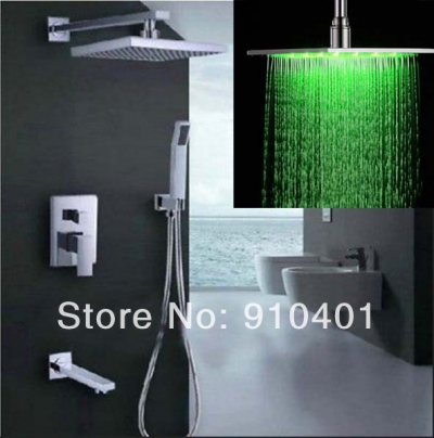 Wholesale And Retail Promotion NEW Chrome Brass LED 10" Square Rain Shower Faucet Bathtub Mixer Tap Hand Shower