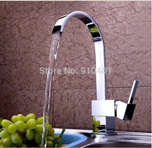 Wholesale And Retail Promotion NEW Deck Mounted Chrome Brass Kitchen Faucet Single Handle Vanity Sink Mixer Tap