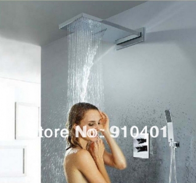 Wholesale And Retail Promotion Polished Chrome Brass 22" Square Rain Waterfall Shower Faucet Thermostatic Set