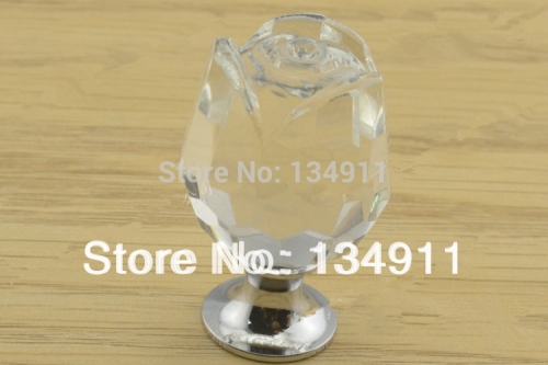 10pcs 30mm Clear Glass Crystal Rose Handles Flower Drawer Furniture Colorful Pull Cabinets Wholesale