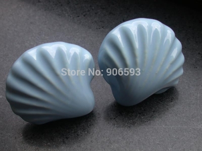 24pcs lot free shipping Porcelain Ocean blue shell cartoon cabinet knob\zinc alloy base chrome plate\furniture knob\cabinet pull