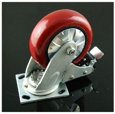 6 inch Polyurethane Casters Heavy Universal Industrial Rubber Wheel With Brake Load 320Kgs