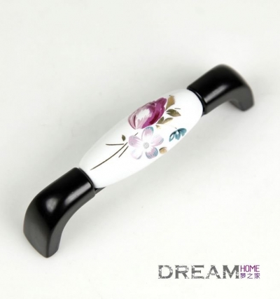 96mm Silver flower BLACK Ceramic cabinet handle / cabinet pull / chrome plated handle
