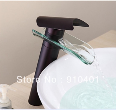 Contemporary Promotion NEW Oil Rubbed Bronze Waterfall Bathroom Basin Faucet Glass Spout Sink Mixer Tap