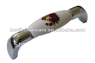 Silver zamak + red rose ceramic flush pull handles/ kitchen ambry knob/ closet handles/ desk knob wholesale 50pcs/lot AP22-PC