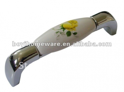 Silver zamak + yellow rose ceramic handle/ decorative door knob/ closet handles/ wardrobe accessories/ cabinet knobs AP03-PC