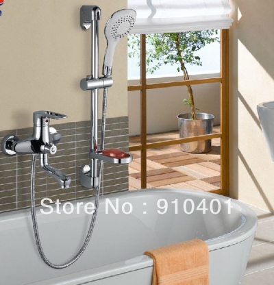 Wholdsale And Retail Promotion Wall Mounted Bathroom Tub Mixer Tap Shower Faucet Set With Handle Shower Chrome Finished Brass