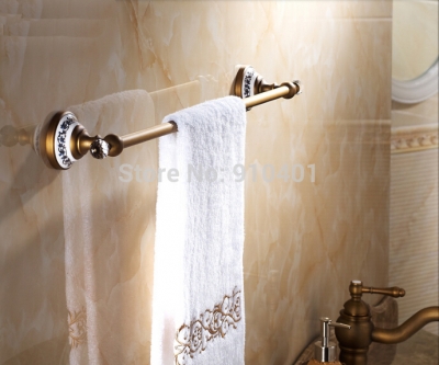 Wholesale And Retail Promotion Antique Brass Ceramic Towel Rack Holder Single Towel Bar Crystal Hook Hangers
