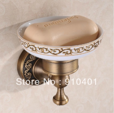 Wholesale And Retail Promotion Classic Antiqie Bronze Solid Brass Bathroom Soap Dishes Holder With Ceramic Dish