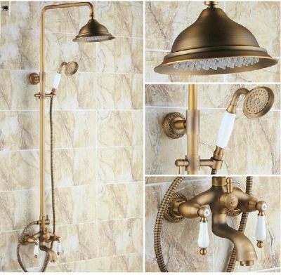 Wholesale And Retail Promotion Luxury 8" Rain Shower Head Faucet Set Dual Ceramic Handles Tub Mixer Tap Shower