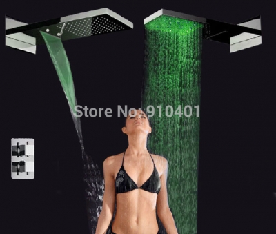 Wholesale And Retail Promotion NEW LED Color Thermostatic Waterfall Rain Shower Faucet Wall Mounted Mixer Tap