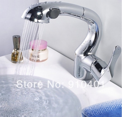 Wholesale And Retail Promotion NEW Pull Out Deck Mounted Bathroom Faucet Single Handle Mixer Tap Dual Sprayer