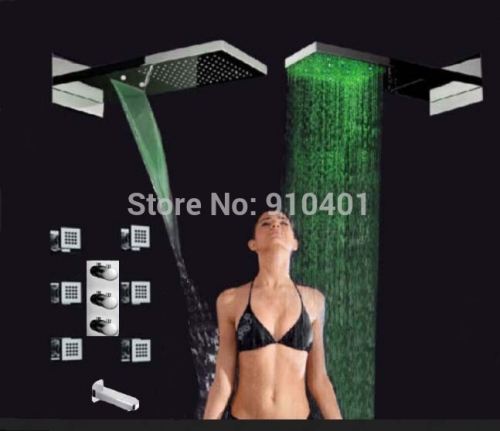 Wholesale And Retail Promotion NEW Thermostatic LED Waterfall Shower Faucet Set Massage Jets With Tub Mixer Tap