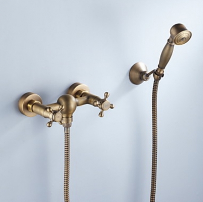 Wholesale And Retail Promotion New Antique Brass Wall Mounted Bathtub Faucet Two Holes Two Handle Mixer Tap