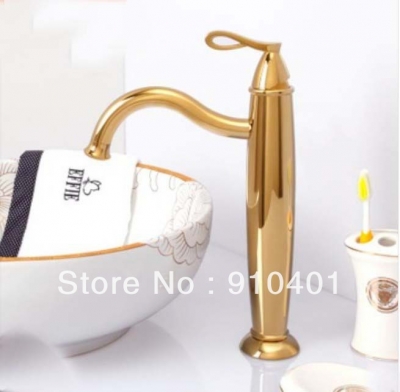Wholesale and Retail Promotion Deck Mounted Golden Finish Bathroom Basin Faucet Single Handle Sink Mixer Tap