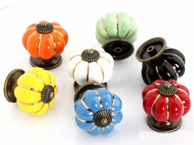 50Pcs Colorful Pumpkin Ceramic handle For Drawer Cabinet Wardrobe Knobs(Diameter:40mm,Color:Blue,Red,Yellow,Black,White,Orange)