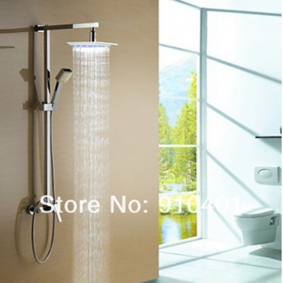 Color changing bathroom shower set faucet mixer tap LED light shower 8"rainfall shower head+hand shower(chrome)