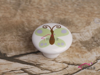 Green Butterfly Handle Children Door Cabinet Drawer Ceramic Knob Pulls MBS031-3