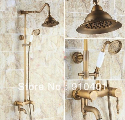 Wholesale And Retail Promotion Antique Brass Exposted Rain Shower Faucet Bathtub Mixer Tap W/ Hand Shower Set